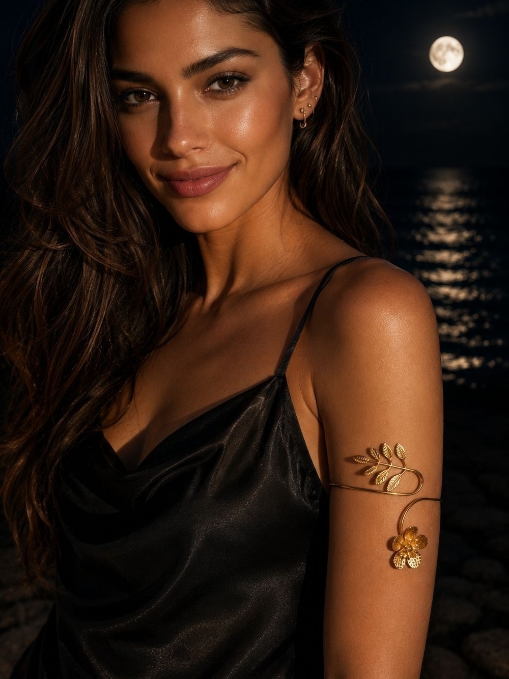 Gold Leaf & Blossom Open Cuff Bracelet